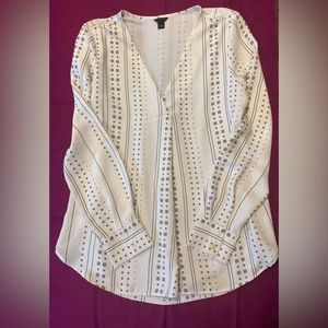 Ann Taylor Mixed Media Pleated Front Long Sleeved Top